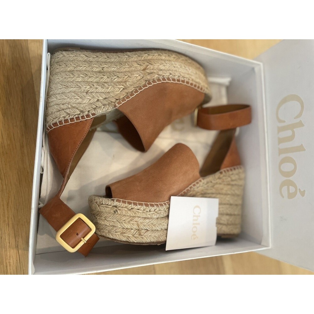 AUTHENTIC CHLOE SUEDE LEATHER ESPADRILLE PLATFORM SANDALS- EU 38 GUC! - Picture 2 of 12